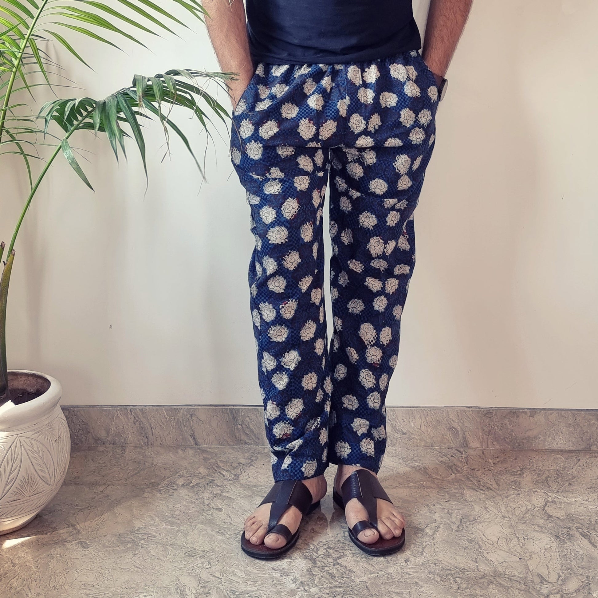 Blue - Bagru Block Printed Cotton Men’s Pyjama