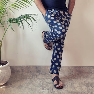 Blue - Bagru Block Printed Cotton Men’s Pyjama