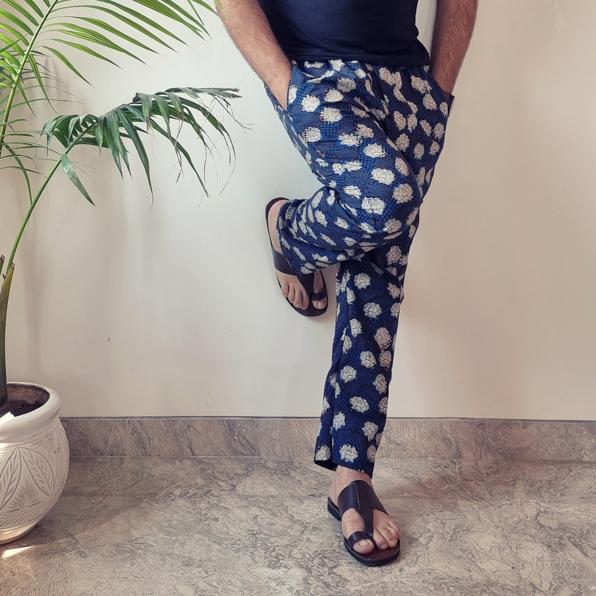 Blue - Bagru Block Printed Cotton Men’s Pyjama