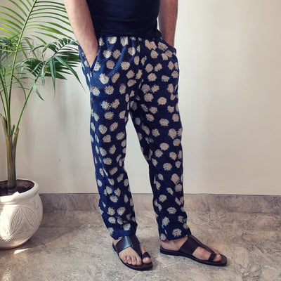Blue - Bagru Block Printed Cotton Men’s Pyjama