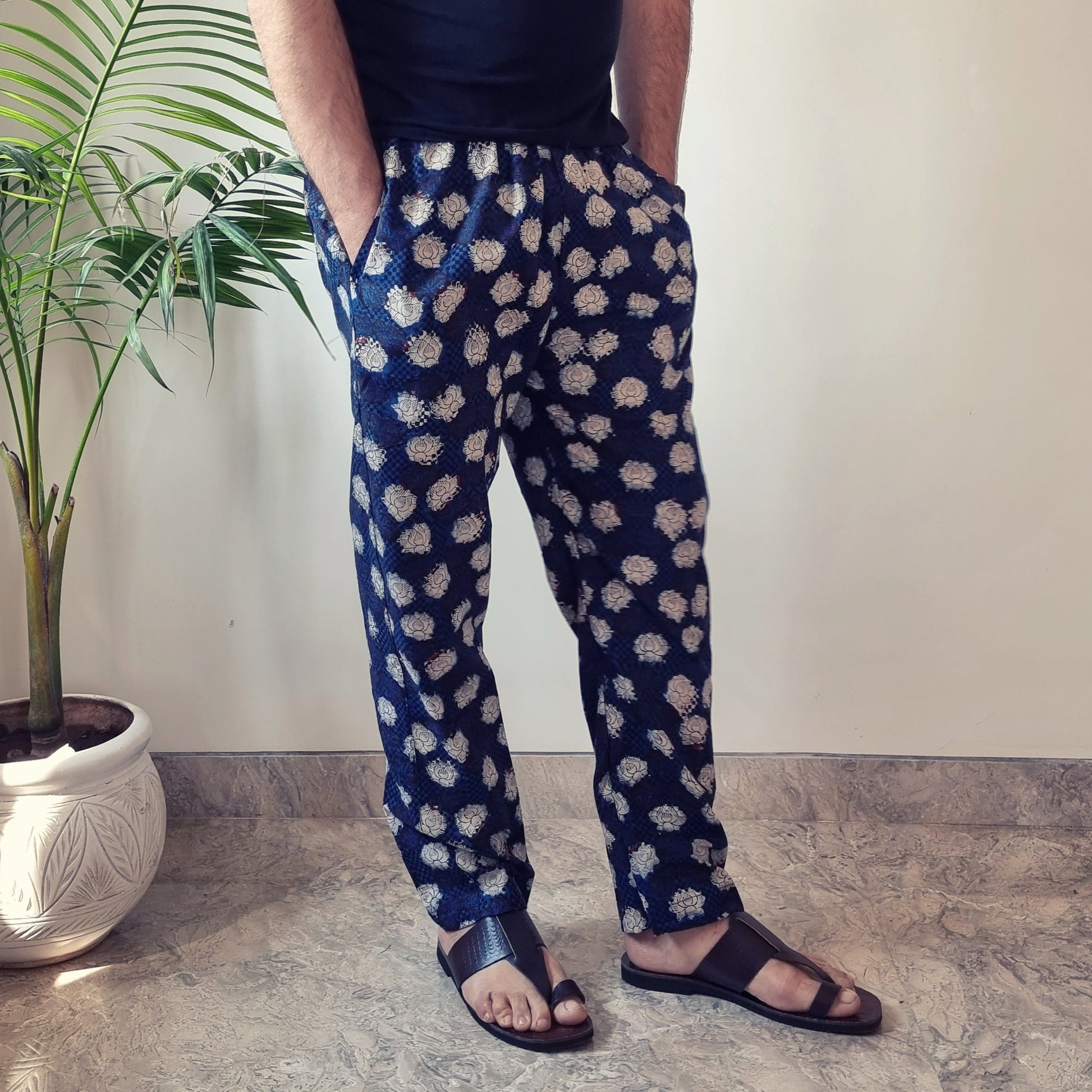 Blue - Bagru Block Printed Cotton Men’s Pyjama