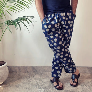 Blue - Bagru Block Printed Cotton Men’s Pyjama