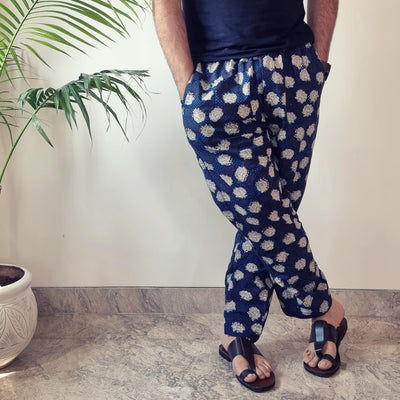 Blue - Bagru Block Printed Cotton Men’s Pyjama