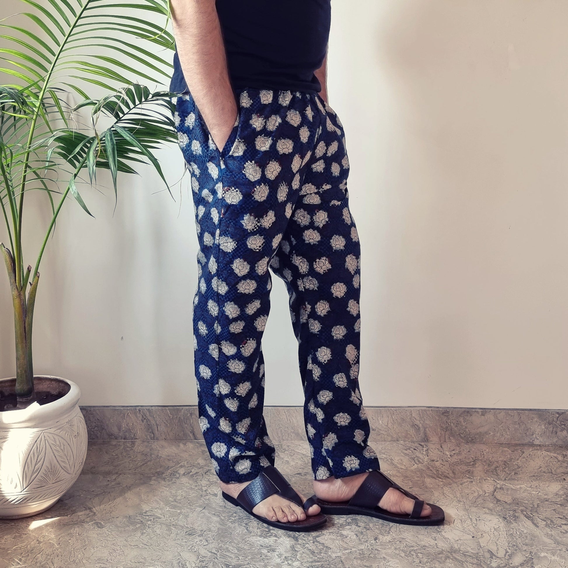 Blue - Bagru Block Printed Cotton Men’s Pyjama
