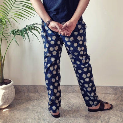 Blue - Bagru Block Printed Cotton Men’s Pyjama