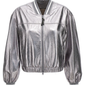 Brunello Cucinelli Laminated Leather Bomber Jacket