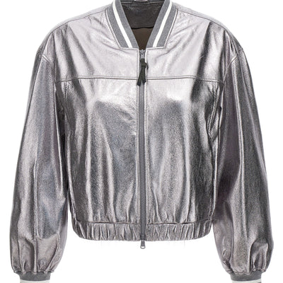 Brunello Cucinelli Laminated Leather Bomber Jacket