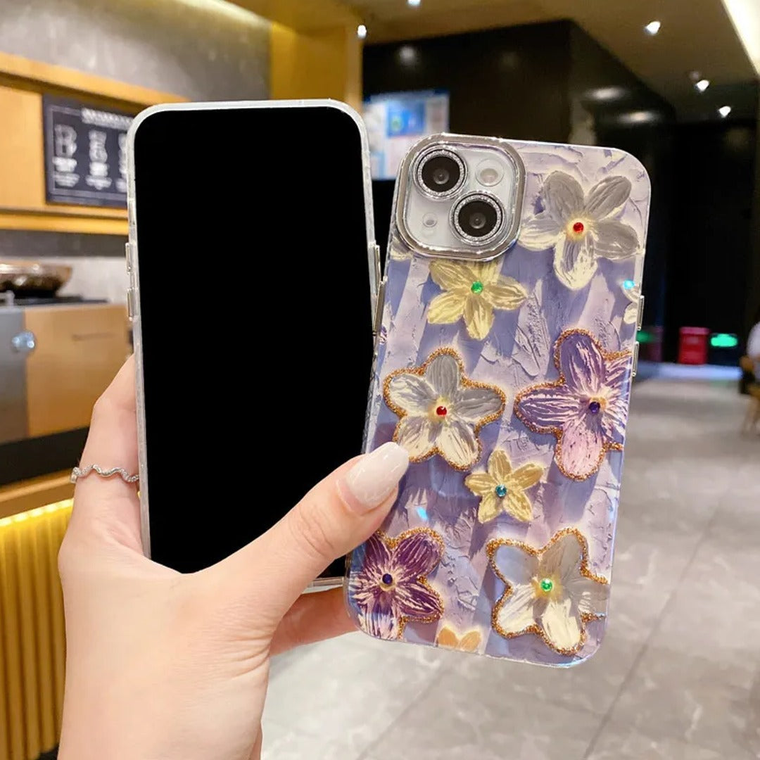 Retro Gem-Encrusted Flower Art Phone Case