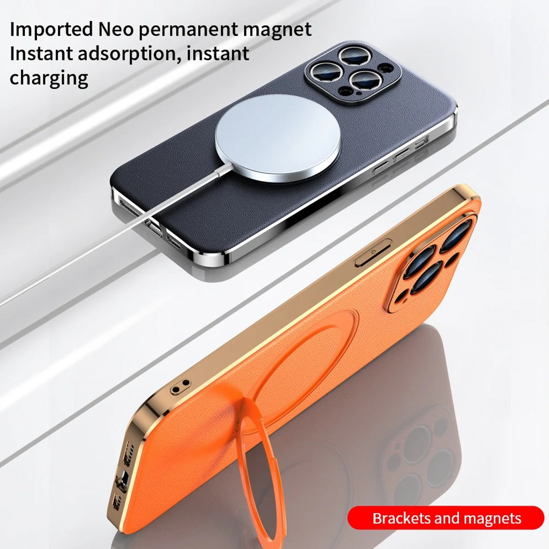 iPhone 14 Series Classy Magnetic Ring Leather Case