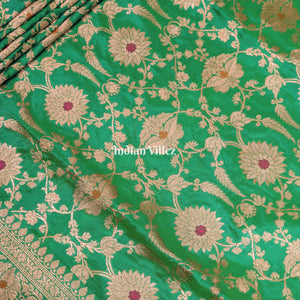 Parrot Green Floral Meenakari Banarasi Katan Silk Saree