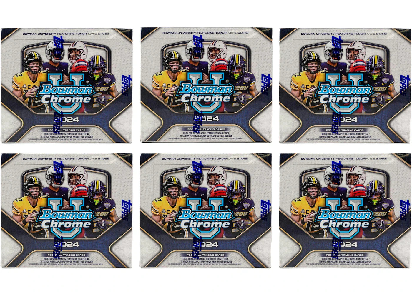 2024 Bowman Chrome University Football Jumbo Hobby Box 6x Lot