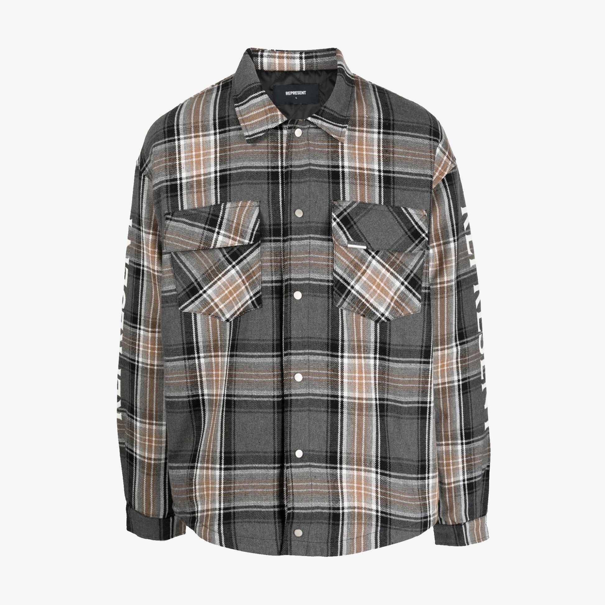 Represent | QUILTED FLANNEL SHIRT  { GREY CHECK