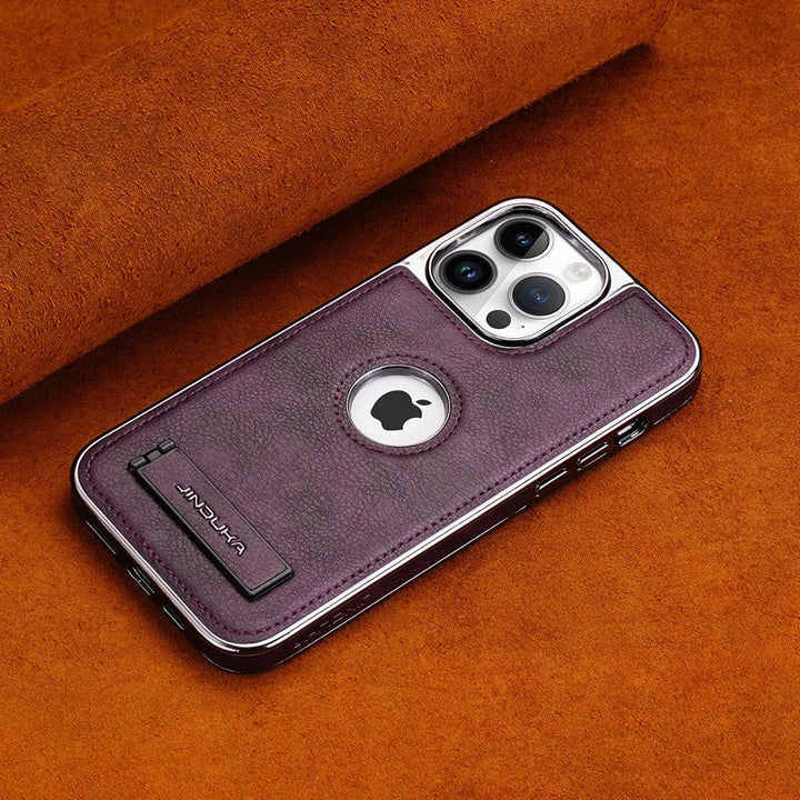 iPhone 14 Series Genuine Leather Bracket Holder Case