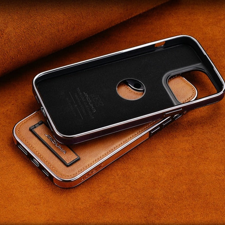 iPhone 14 Series Genuine Leather Bracket Holder Case