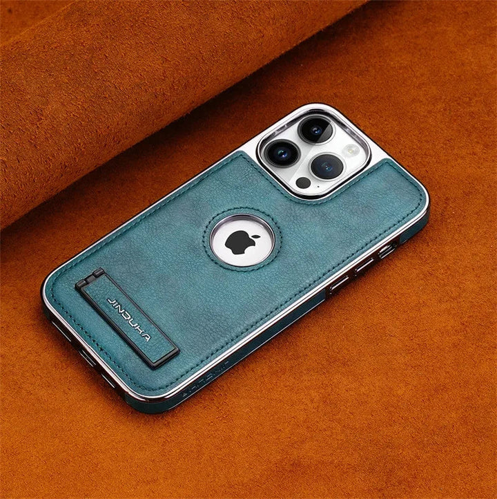 iPhone 14 Series Genuine Leather Bracket Holder Case