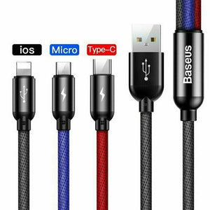 TriPort 3 in 1 USB To Type-C Micro And Lightning Cable