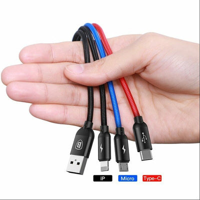 TriPort 3 in 1 USB To Type-C Micro And Lightning Cable