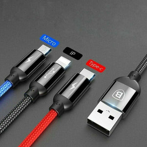TriPort 3 in 1 USB To Type-C Micro And Lightning Cable