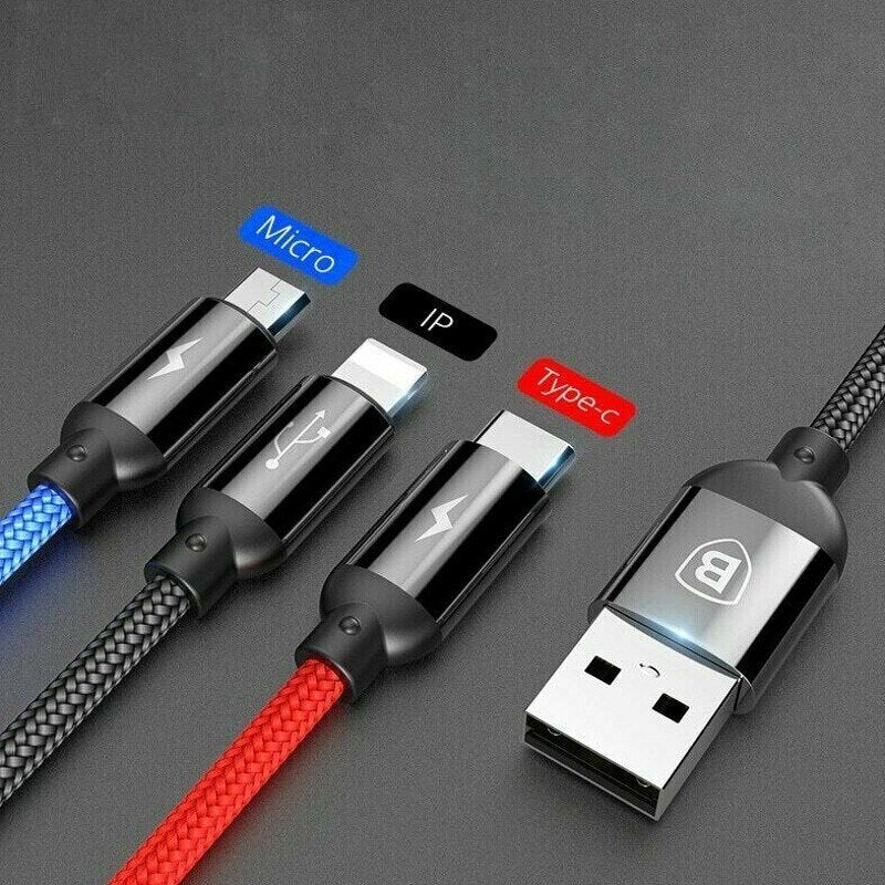 TriPort 3 in 1 USB To Type-C Micro And Lightning Cable