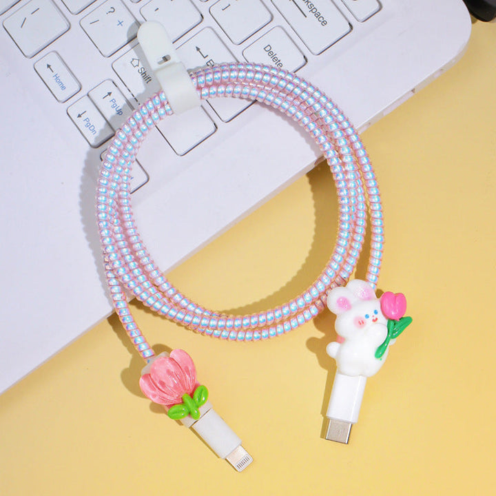 Adorable Cartoon Tulip Data Cable Protective Kit