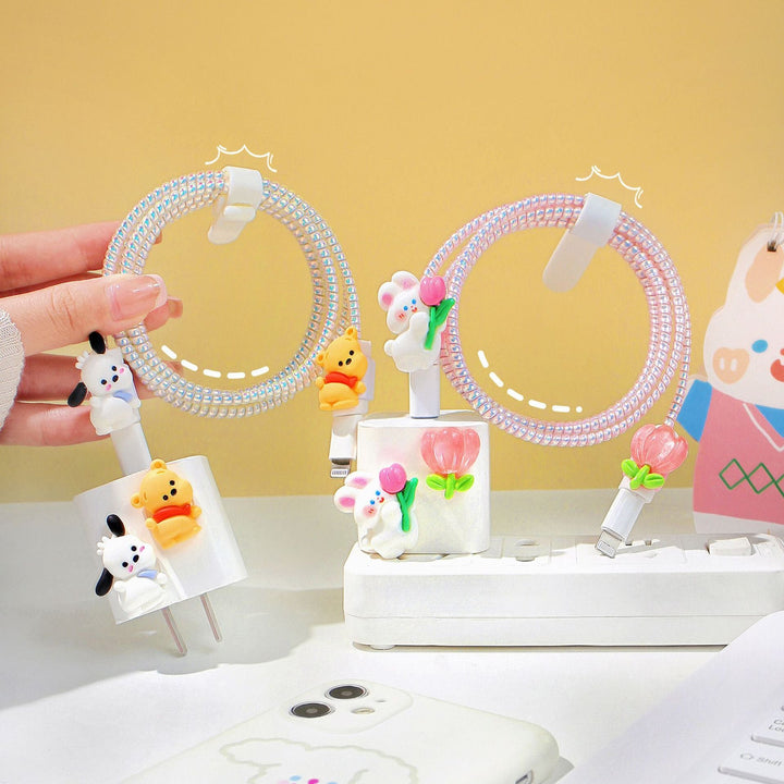 Adorable Cartoon Tulip Data Cable Protective Kit