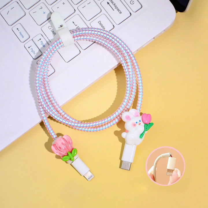 Adorable Cartoon Tulip Data Cable Protective Kit