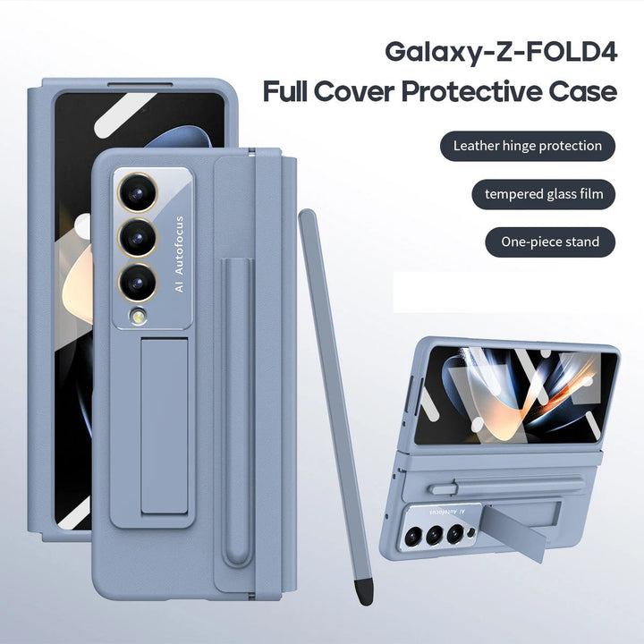 Stretchable Leather Hinge Folding Kickstand Case - Samsung