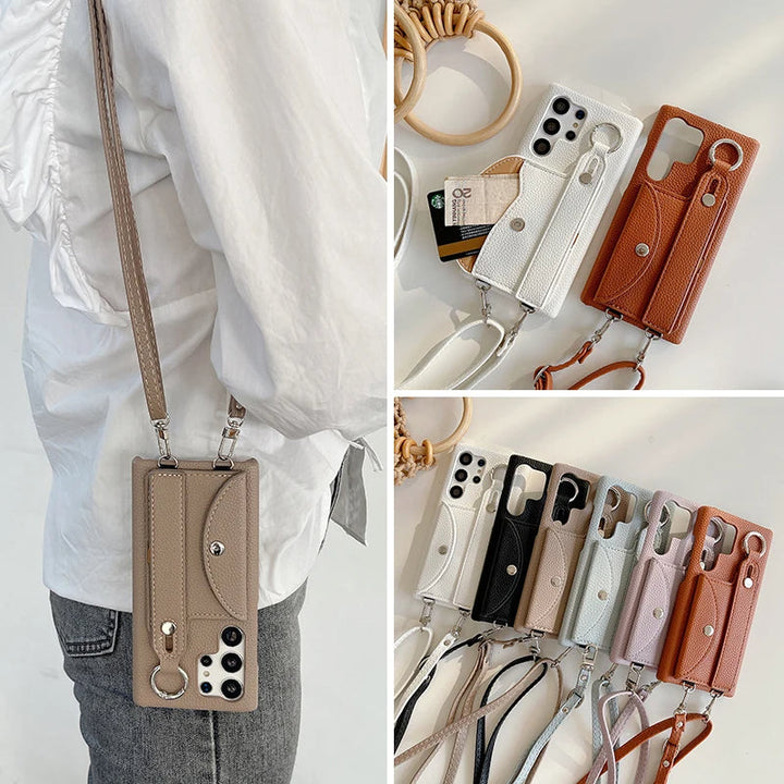 Versatile Crossbody Wrist Strap Wallet Case - Samsung