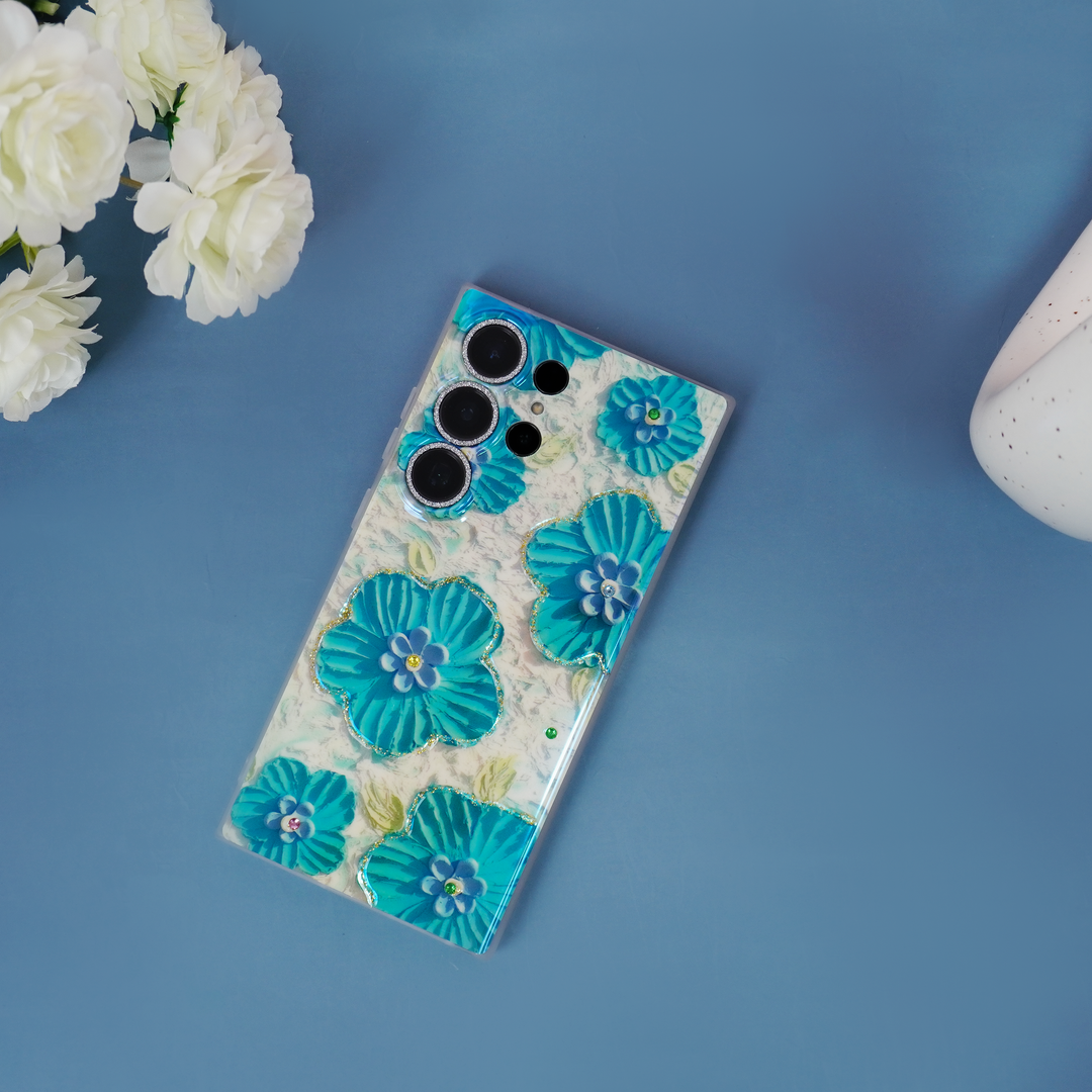 Luxurious Lapis Blossom Oil Painting Case - Samsung