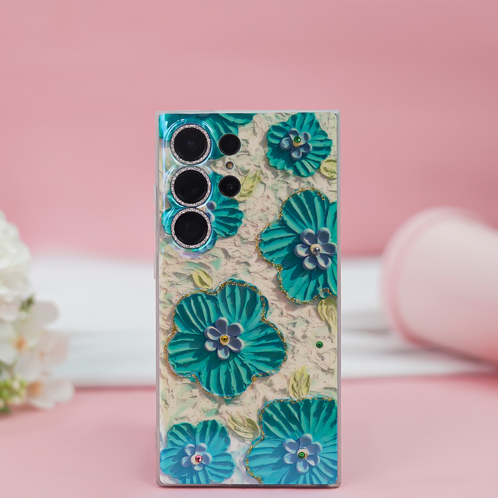 Luxurious Lapis Blossom Oil Painting Case - Samsung