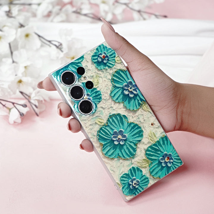 Luxurious Lapis Blossom Oil Painting Case - Samsung