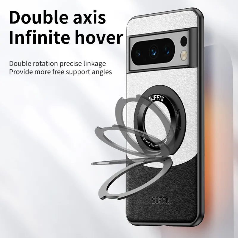 Pixel 8 Series Premium Contrast Leather Magnetic Ring Case