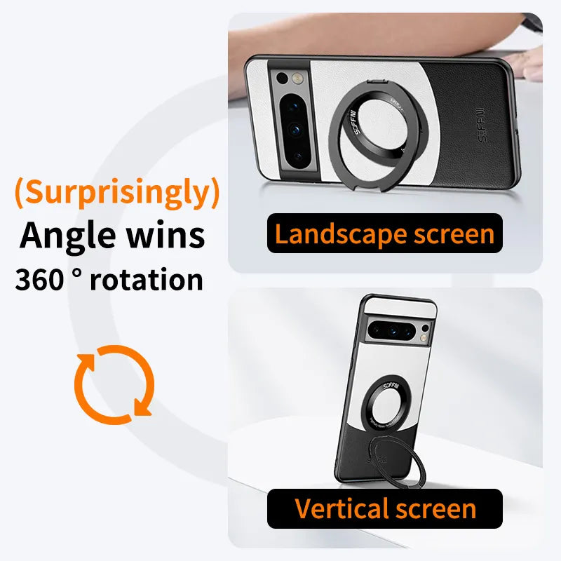 Pixel 7 Series Premium Contrast Leather Magnetic Ring Case