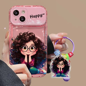 Cartoon Geek Girl Mirror Case with Charm