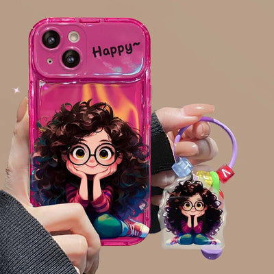 Cartoon Geek Girl Mirror Case with Charm