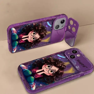 Cartoon Geek Girl Mirror Case with Charm