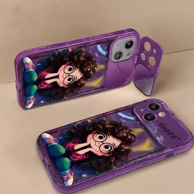 Cartoon Geek Girl Mirror Case with Charm