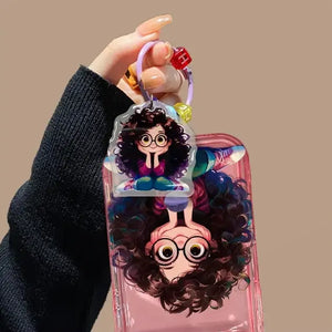 Cartoon Geek Girl Mirror Case with Charm