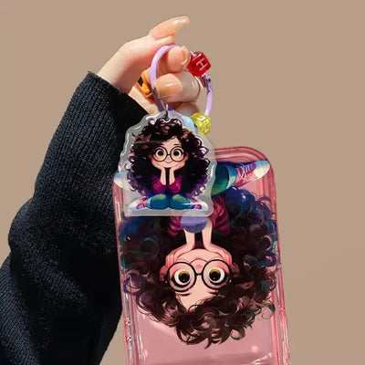 Cartoon Geek Girl Mirror Case with Charm