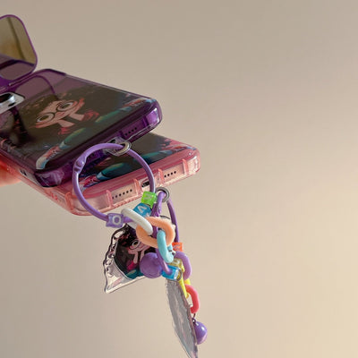 Cartoon Geek Girl Mirror Case with Charm