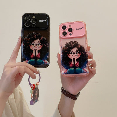 Cartoon Geek Girl Mirror Case with Charm
