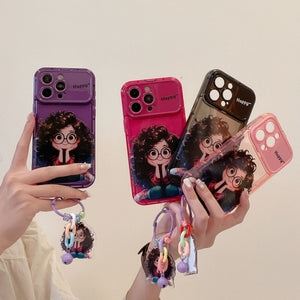 Cartoon Geek Girl Mirror Case with Charm