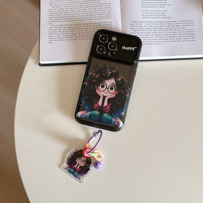 Cartoon Geek Girl Mirror Case with Charm