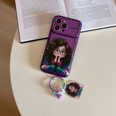 Cartoon Geek Girl Mirror Case with Charm