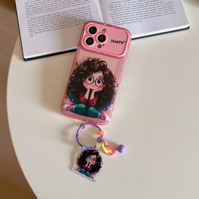 Cartoon Geek Girl Mirror Case with Charm