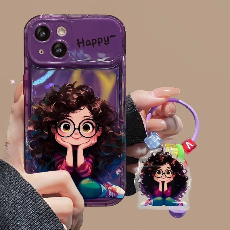 Cute Girl Mirror Case with Charm