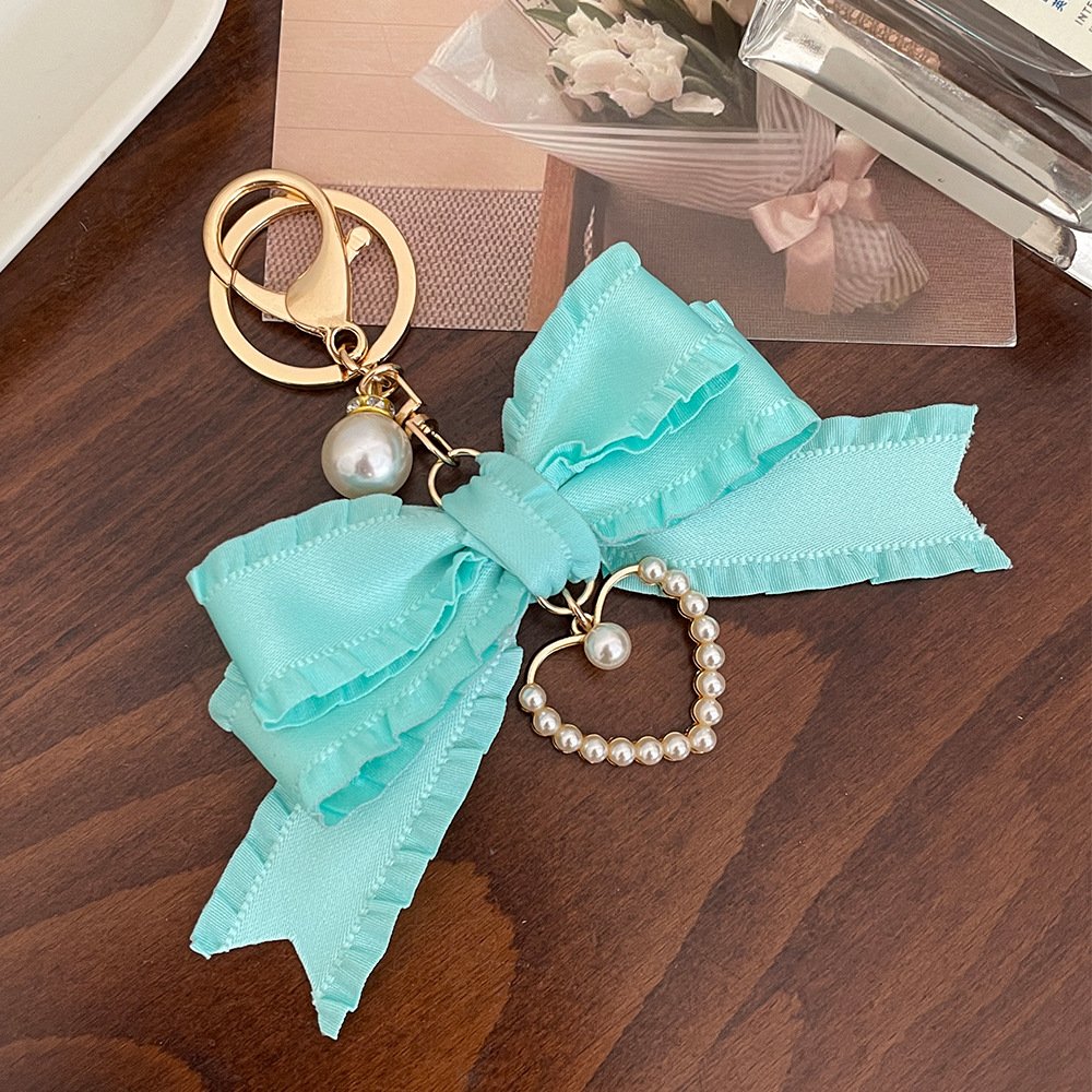 Classy Pleated Ribbon Heart Keychain