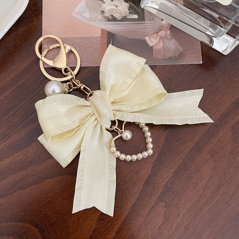 Classy Pleated Ribbon Heart Keychain