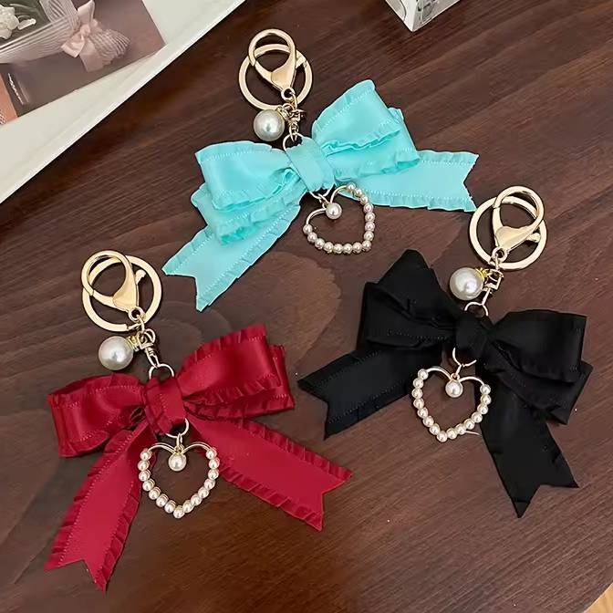 Classy Pleated Ribbon Heart Keychain