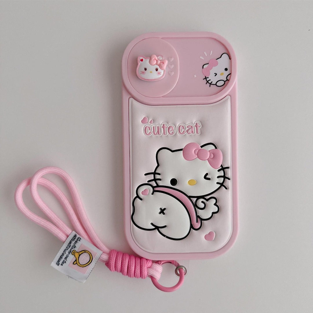 Kitty Emboss Push Cam Window Case with Lanyard